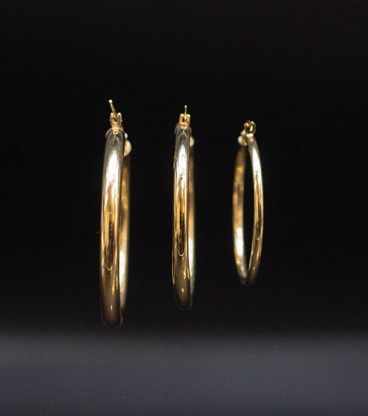 14k Real Solid Gold Hoop Earrings 2mm, 3mm, 4mm  Thickness, 15mm-70mm Gold Hoop Earrings, 14k Real Yellow Gold Hoop Earring