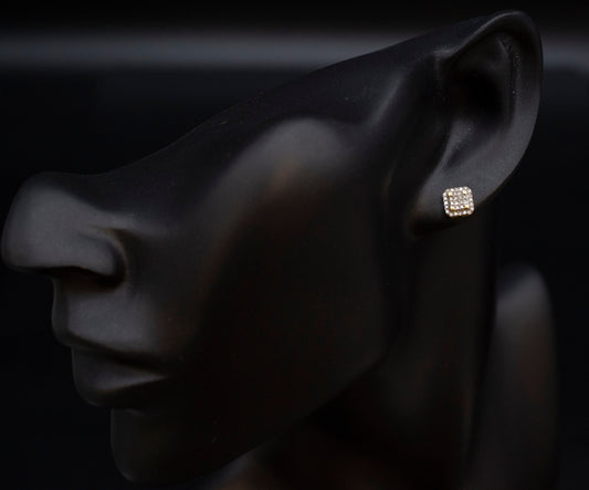14K Solid Gold Diamond Square Earrings, Real Diamond Stud Earrings, 14K Gold Earrings for Women, Luxury Diamond Jewelry