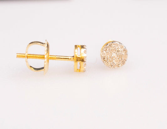 14K Solid Gold Diamond Circle Earrings, Real Diamond Stud Earrings, 14K Gold Earrings for Women, Minimalist Diamond Jewelry