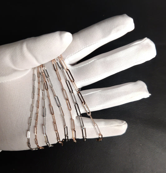 Real 14k Solid Gold Paperclip Chain Bracelet 2.2MM - 3.8MM, 14k Rose and White Gold Women Bracelet,Fancy Gold Bracelet,14k Gold Paperclips