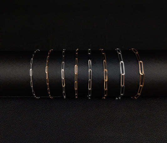 Real 14k Solid Gold Paperclip Chain Bracelet 2.2MM - 3.8MM, 14k Rose and White Gold Women Bracelet,Fancy Gold Bracelet,14k Gold Paperclips