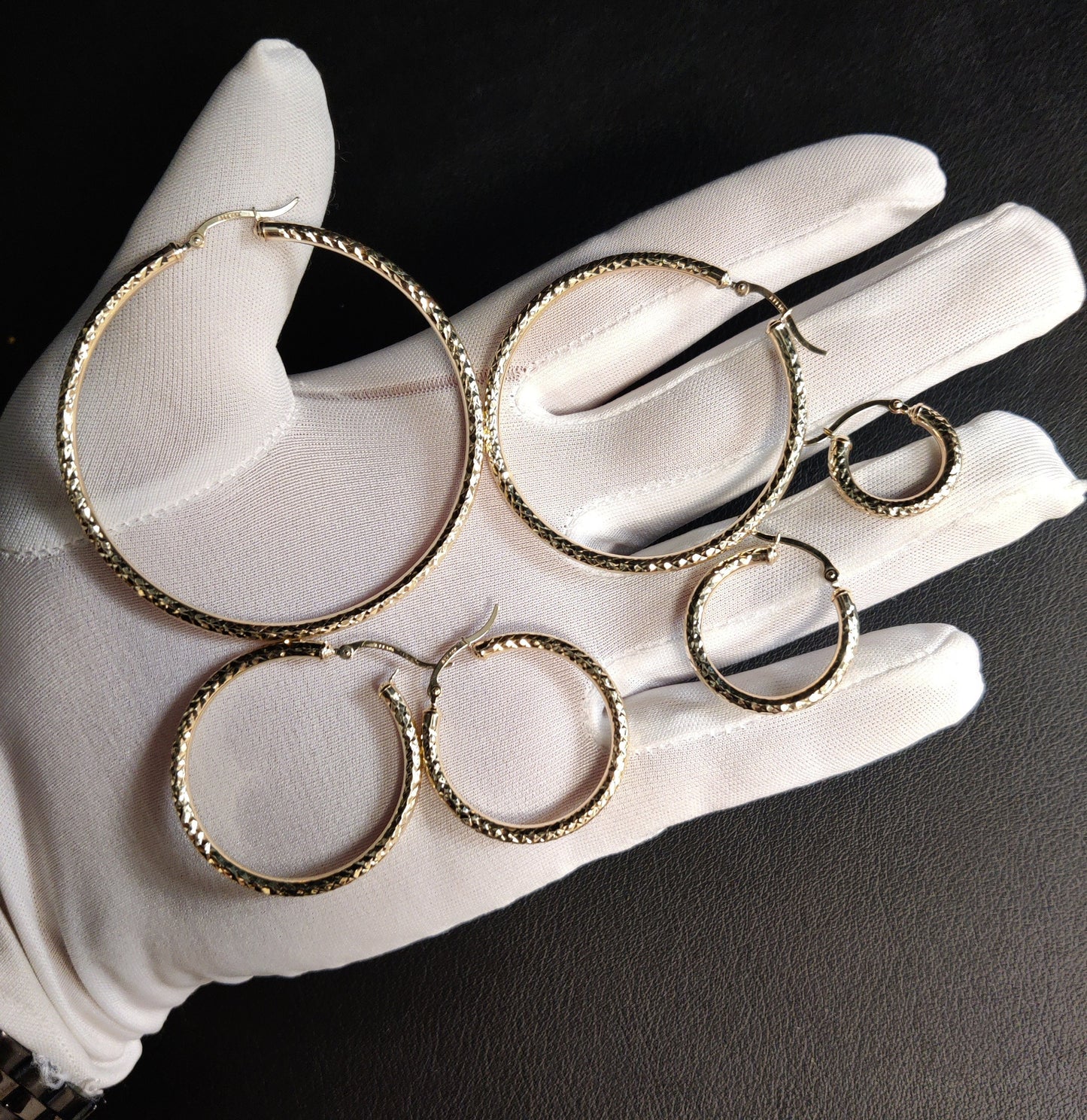 10k Real Yellow Gold Diamond Cut  Hoop Earrings, 3mm  Thickness, 10k Shinny Gold Round Hoop Earrings,Mother's Day Gift