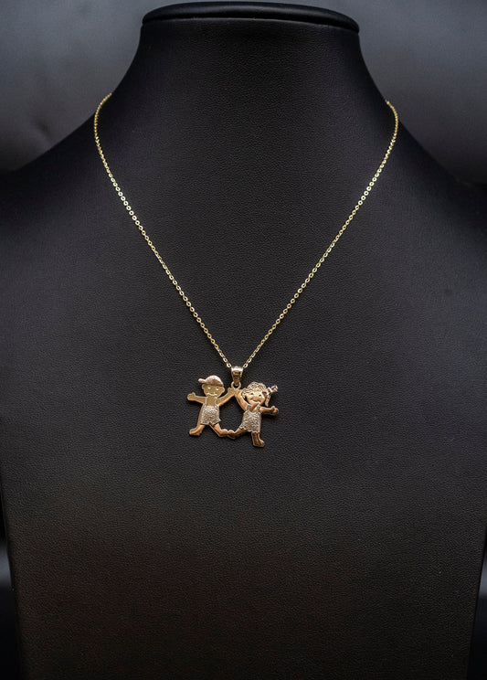 14k Real Gold Girl and Boy Necklace,14K Real SOLID Gold Girl and Boy Charm, 14k Real Gold 1.3mm Cable Chain Necklace, Gold Kids Pendant