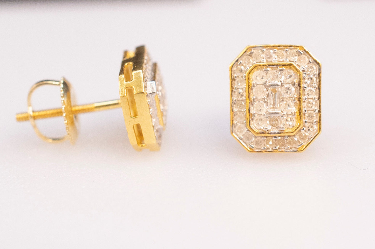 14K Solid Gold Diamond Square Earrings, Real Diamond Stud Earrings, Luxury Gold Earrings for Women, 0.47 CT Diamond Earrings