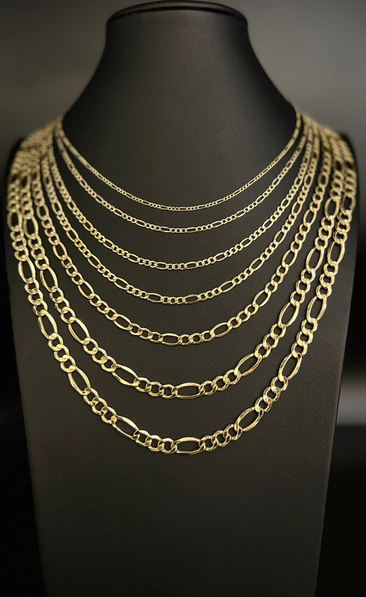 14K Yellow Gold Figaro Chain Necklace, 2mm - 7.5mm 16" - 28" Inch, 14k Thick Link Chain, Real 14k Gold Chain, Gold Figaro Chain, Men Women