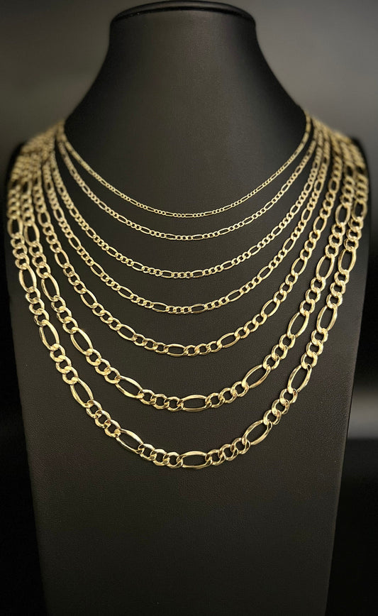 14K Yellow Gold Figaro Chain Necklace, 2mm - 7.5mm 16" - 28" Inch, 14k Thick Link Chain, Real 14k Gold Chain, Gold Figaro Chain, Men Women