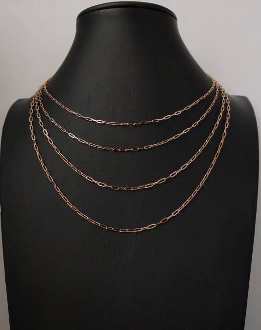 Solid 14k Rose Gold Italian Paperclip Chain Necklace 1.5mm and 2mm  Women, 14k Italian Style Paperclip ,14k Rose Gold Paperclips