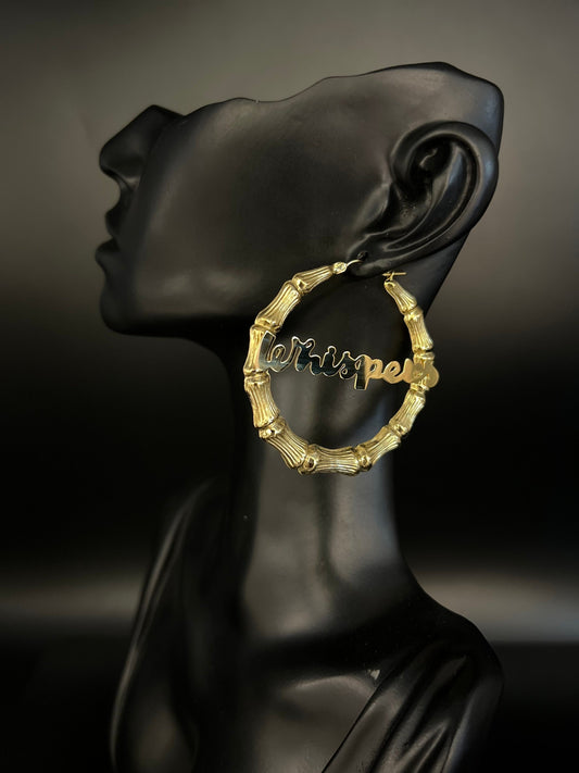 14k Real Solid Gold Custom Round Bamboo Hoop Earrings,Name  Bamboo Earring, Personalized  and Customize Bamboo 35mm-78mm Gold Hoop Earrings