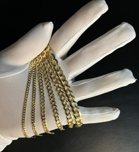 10k Yellow SOLID Gold 3.2-8.5mm Cuban Curb Chain Bracelet Lobster Claw Lock Real 10K Gold, Men and Women,10k Real Gold Bracelet, Cuban Curb