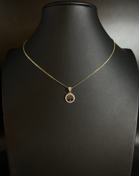 14k Real Gold Tree of Life Necklace,14K Real SOLID Gold Tree of Life Charm, 14k Gold 1.5mm Cuban Curb Chain Necklace,14k Solid Gold Pendant