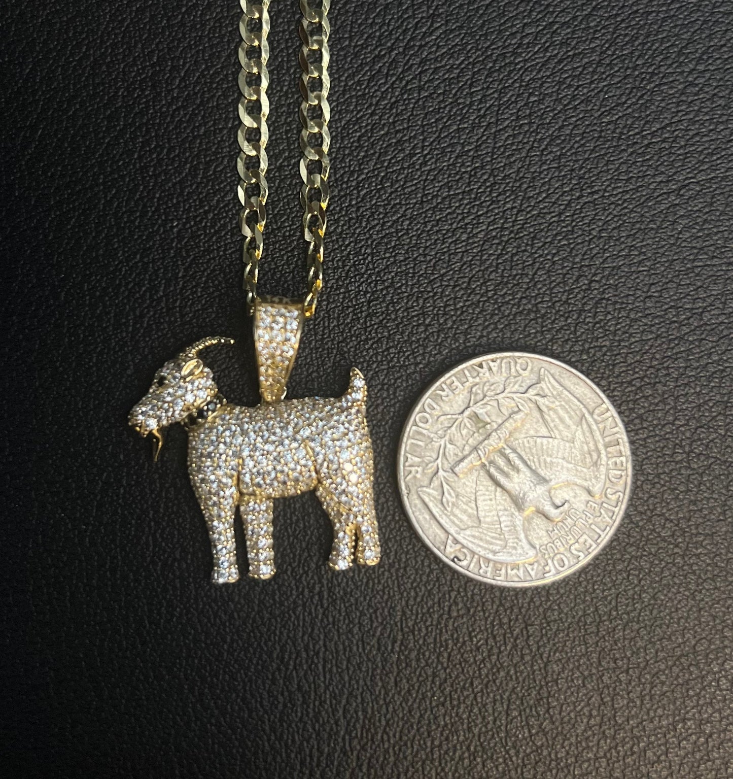 14k Real Gold GOAT Necklace,14K Real SOLID Gold G.O.A.T Charm, 14k Gold 3mm Solid Cuban Curb Chain Necklace,14k Solid Gold Goat Pendant