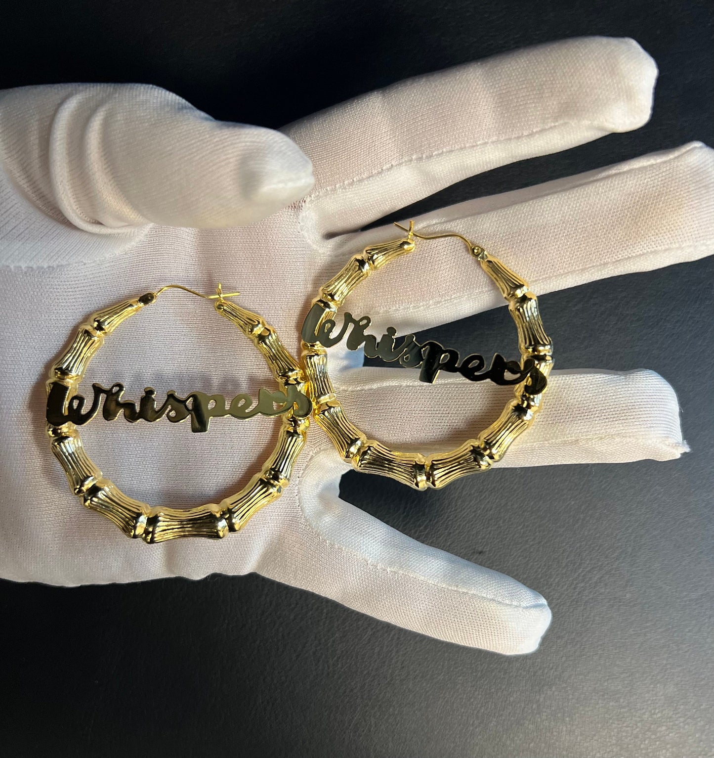 14k Real Solid Gold Custom Round Bamboo Hoop Earrings,Name  Bamboo Earring, Personalized  and Customize Bamboo 35mm-78mm Gold Hoop Earrings