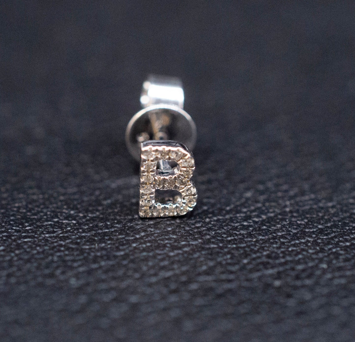 14K Gold Initial Diamond Earring , 14K Solid Gold Initial Real Diamond Earring ,White and Yellow Gold Diamond Women Earring