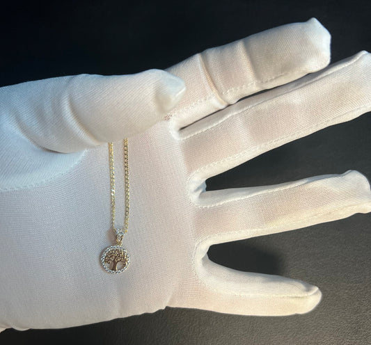 14k Real Gold Tree of Life Necklace,14K Real SOLID Gold Tree of Life Charm, 14k Gold 1.5mm Cuban Curb Chain Necklace,14k Solid Gold Pendant