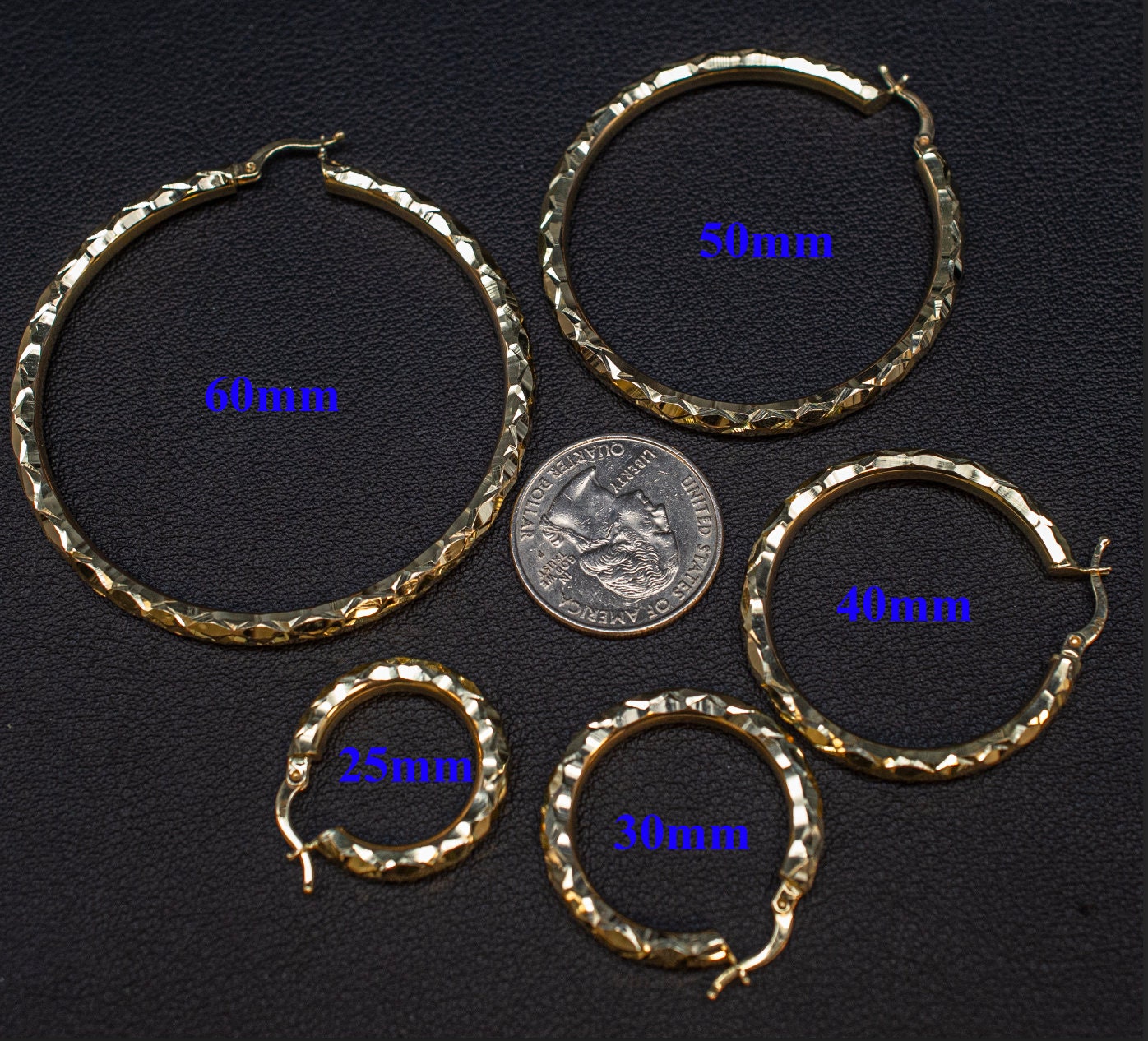 10K Real Gold Diamond Cut Hoop Earrings, 3mm, 4mm  Thickness, 10K Shinny Gold Round Hoop Earrings,Mother's Day Gift