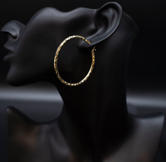 10K Real Gold Diamond Cut Hoop Earrings, 3mm, 4mm  Thickness, 10K Shinny Gold Round Hoop Earrings,Mother's Day Gift