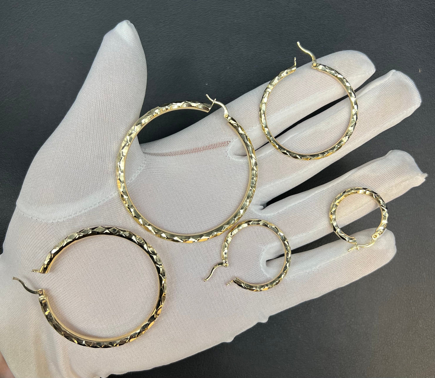 10K Real Gold Diamond Cut Hoop Earrings, 3mm, 4mm  Thickness, 10K Shinny Gold Round Hoop Earrings,Mother's Day Gift