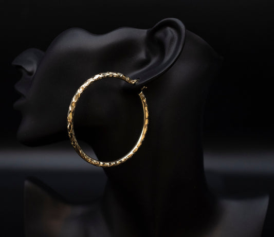 10K Real Gold Diamond Cut Hoop Earrings, 3mm, 4mm  Thickness, 10K Shinny Gold Round Hoop Earrings,Mother's Day Gift