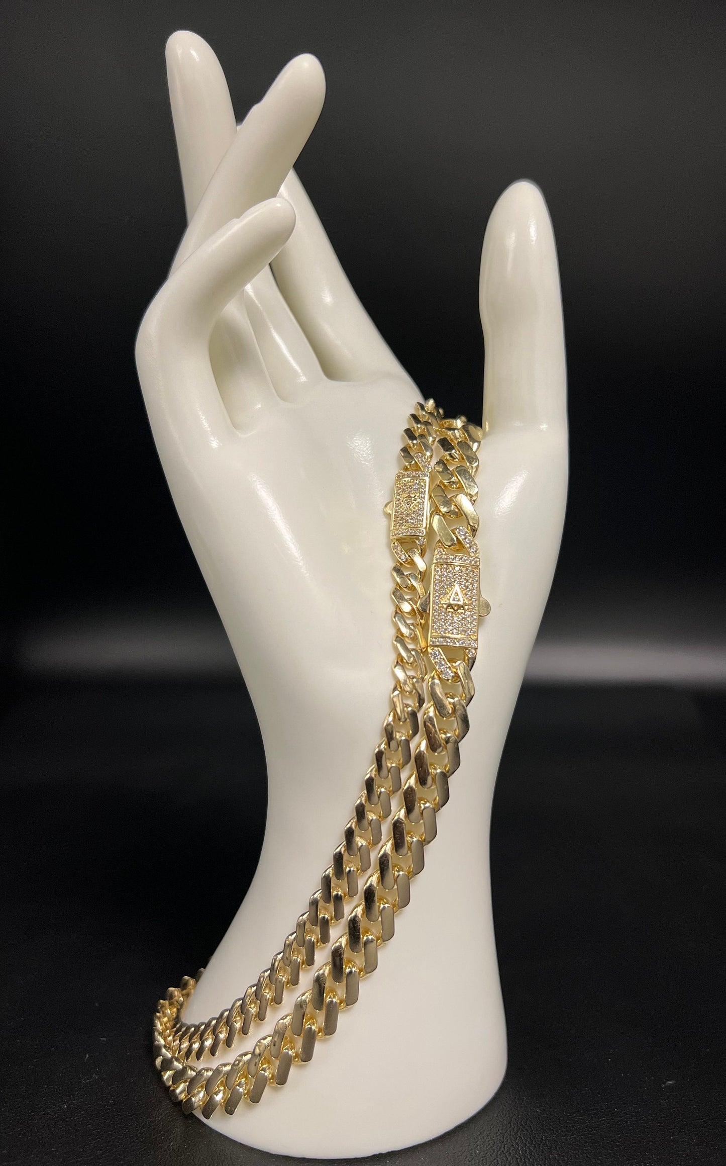 14k Real Gold Miami Cuban Link Chain with Zirconia Box Lock Necklace and Bracelet , 5.2mm - 11mm Real 14K Yellow Gold, 14k Gold Chain