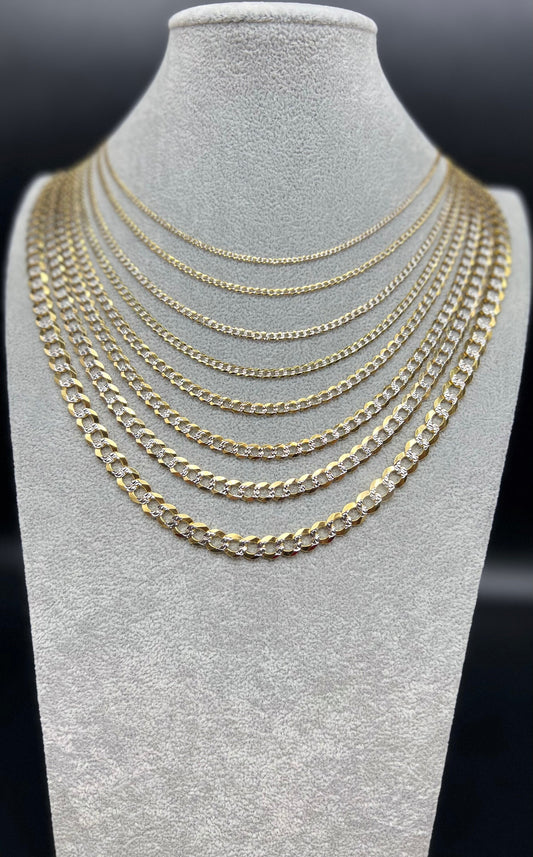 14K Real SOLID Gold Pave Cuban Curb Link Chain, SOLID Cuban Curb Chain,14K SOLID Two Tone Gold Chain Necklace Man and Woman,14K Heavy Chain