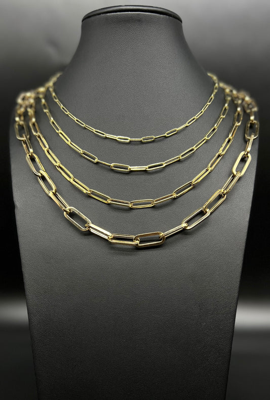 14K Yellow Gold Paperclip Chain Necklace, 14K Real Gold Paperclips Necklace 3mm-9mm, Fancy Women Necklace, Real 14k Yellow Gold