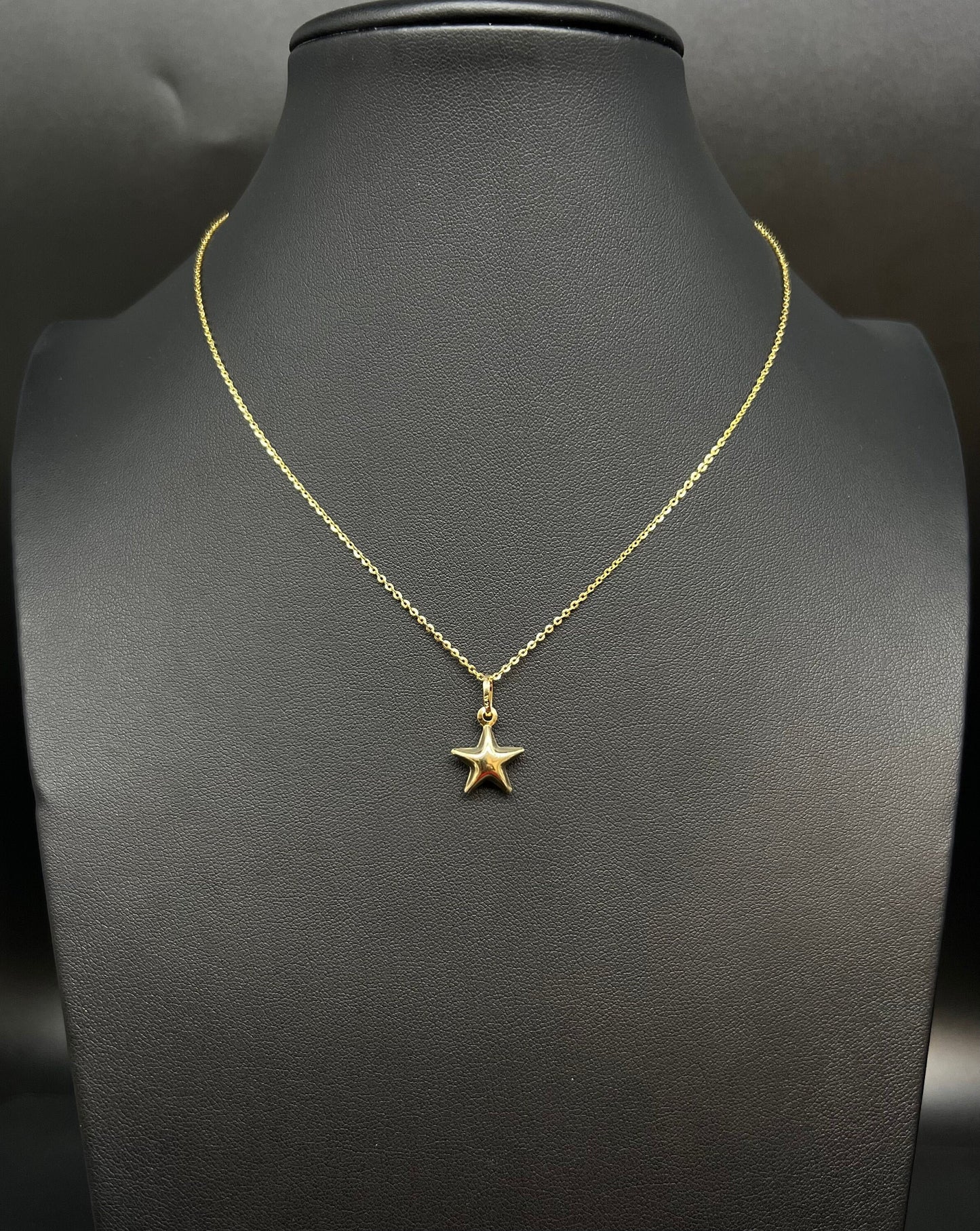 14K Real SOLID Gold Puffed STAR Charm, 14k Real Gold 1 mm Cable  Chain Necklace,14k Gold 3D Star Pendant,14k Real Gold Pendants Necklace