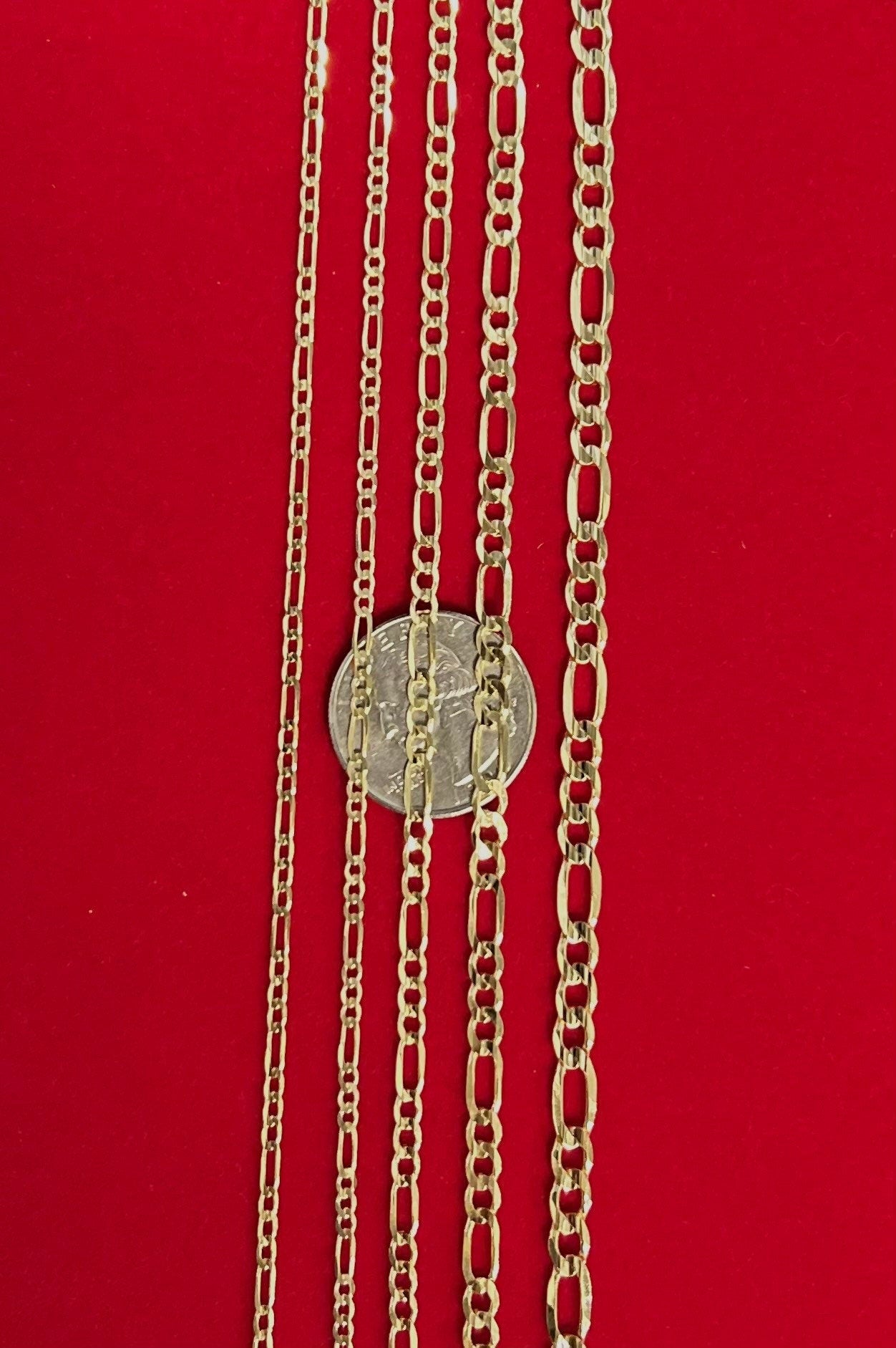 14K Yellow Gold  SOLID Figaro Chain Necklace, 2.4mm, 5mm 16" - 28" Inch, 14k HEAVY Thick Link Chain, Real 14K SOLID Gold Chain, Men Women