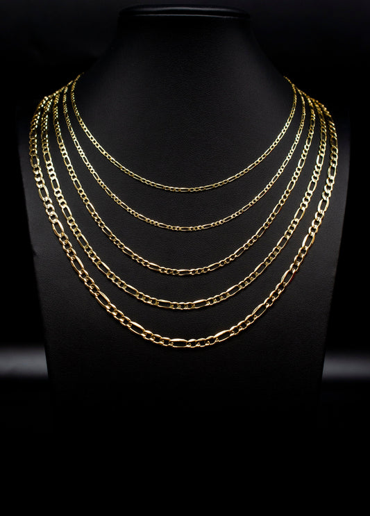 14K Yellow Gold  SOLID Figaro Chain Necklace, 2.4mm, 5mm 16" - 28" Inch, 14k HEAVY Thick Link Chain, Real 14K SOLID Gold Chain, Men Women