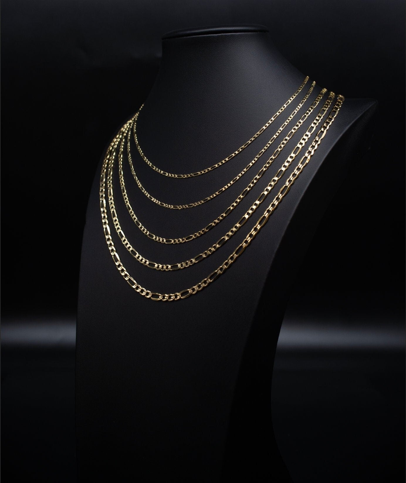 14K Yellow Gold  SOLID Figaro Chain Necklace, 2.4mm, 5mm 16" - 28" Inch, 14k HEAVY Thick Link Chain, Real 14K SOLID Gold Chain, Men Women