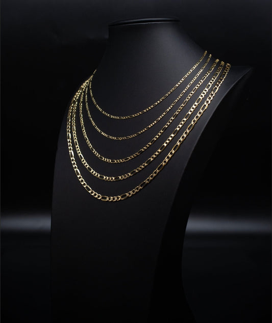 14K Yellow Gold  SOLID Figaro Chain Necklace, 2.4mm, 5mm 16" - 28" Inch, 14k HEAVY Thick Link Chain, Real 14K SOLID Gold Chain, Men Women