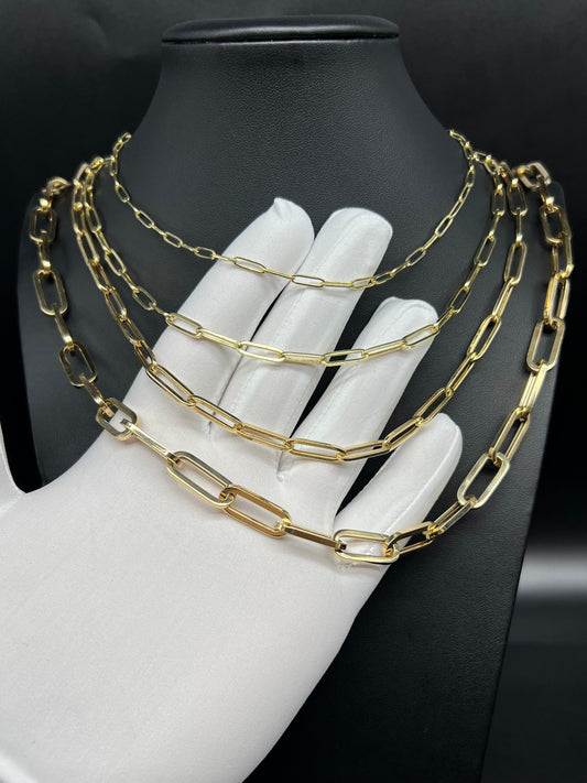 14K Yellow Gold Paperclip Chain Necklace, 14K Real Gold Paperclips Necklace 3mm-9mm, Fancy Women Necklace, Real 14k Yellow Gold