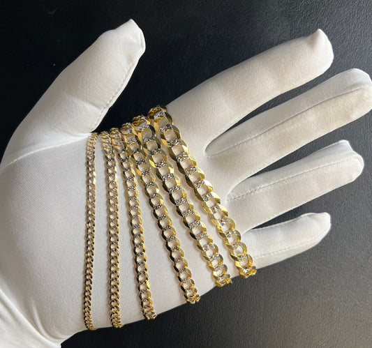 10K Real SOLID Gold Pave Cuban Curb Link Bracelet, SOLID Cuban Curb, 10K SOLID Two Tone Gold Chain Bracelet Man and Woman,10K Heavy Chain