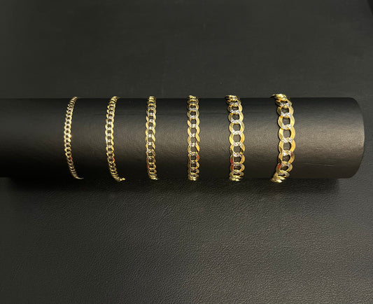 14K Real SOLID Gold Pave Cuban Curb Link Bracelet, SOLID Cuban Curb, 14K SOLID Two Tone Gold Chain Bracelet Man and Woman,14K Heavy Chain