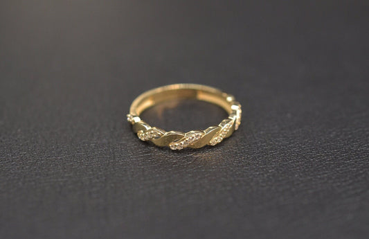 14k Solid Gold Wave Ring, 14k Solid Gold Women Dainty Ring, Gold Statement Ring, Minimalist Gold Ring, Wedding Band, 14k Gold CZ Wave Ring