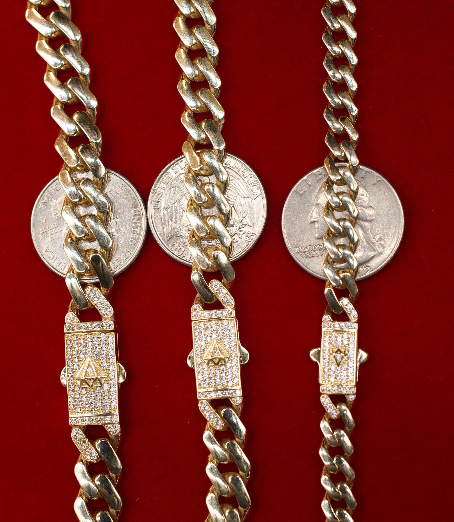 14k Real Gold Miami Cuban Link Chain with Zirconia Box Lock Necklace and Bracelet , 5.2mm - 11mm Real 14K Yellow Gold, 14k Gold Chain