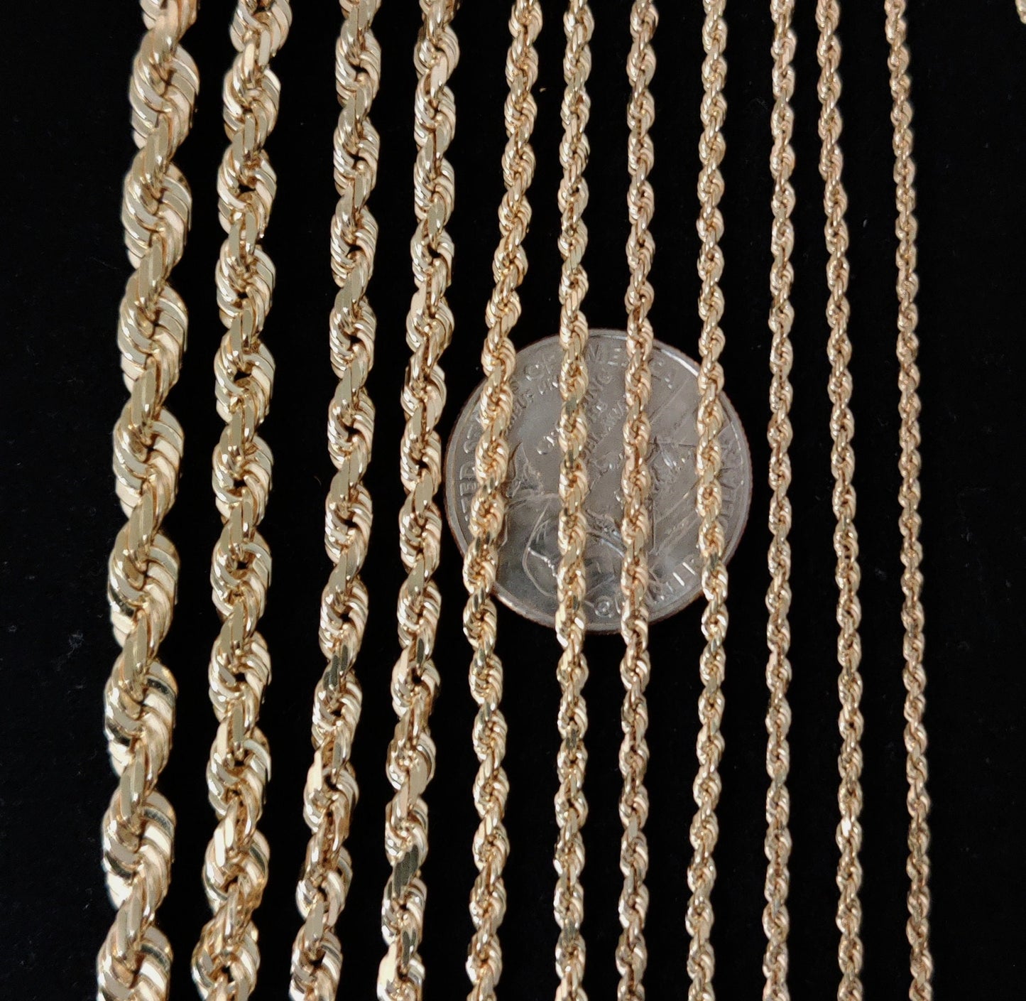 10K Real Yellow Gold Rope Chain ,SOLID Gold Rope Chain Necklace 1.7mm- 5.8mm 16-26 inches, Heavy Real 10K Gold Rope Chain,Men and Women