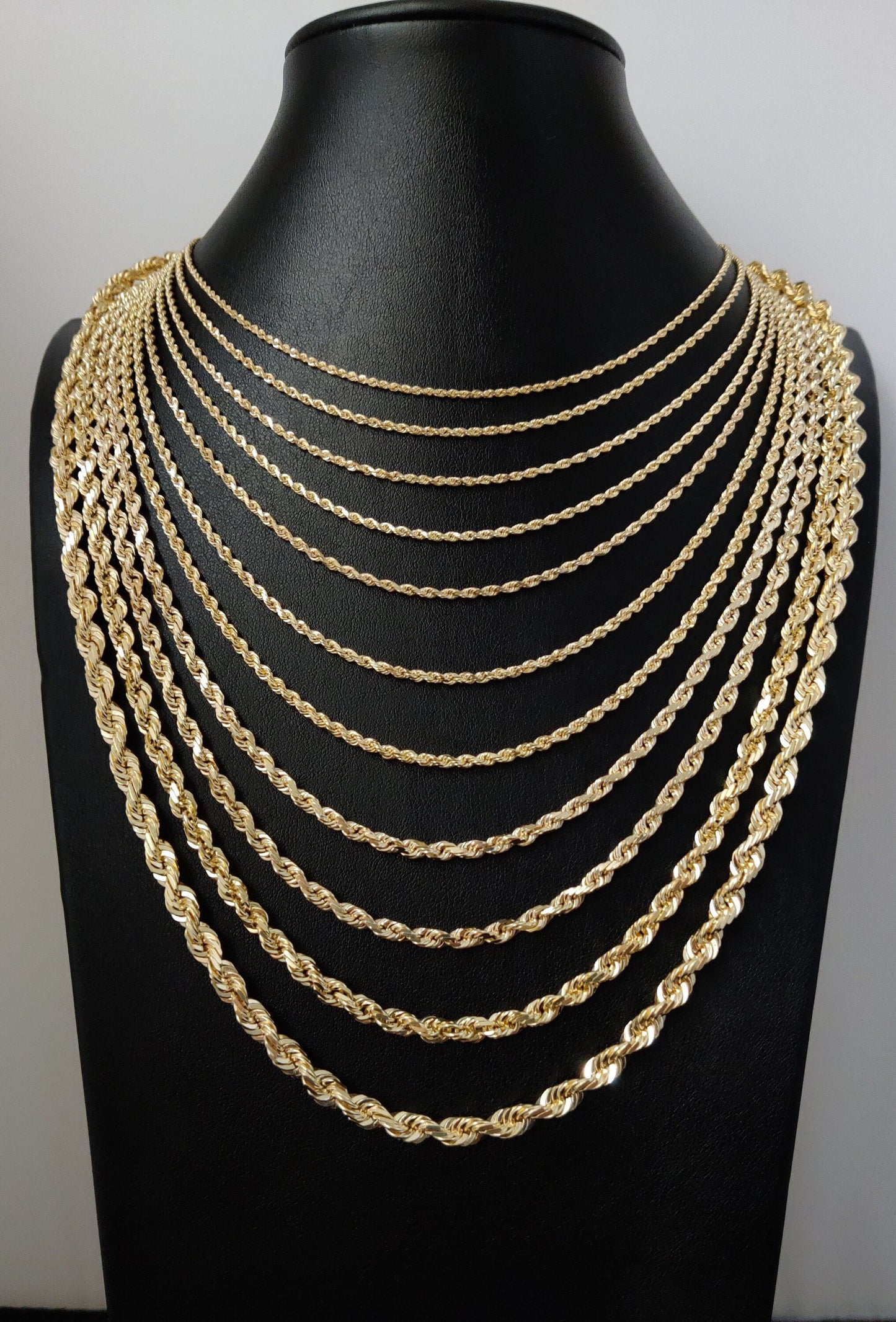 10K Real Yellow Gold Rope Chain ,SOLID Gold Rope Chain Necklace 1.7mm- 5.8mm 16-26 inches, Heavy Real 10K Gold Rope Chain,Men and Women