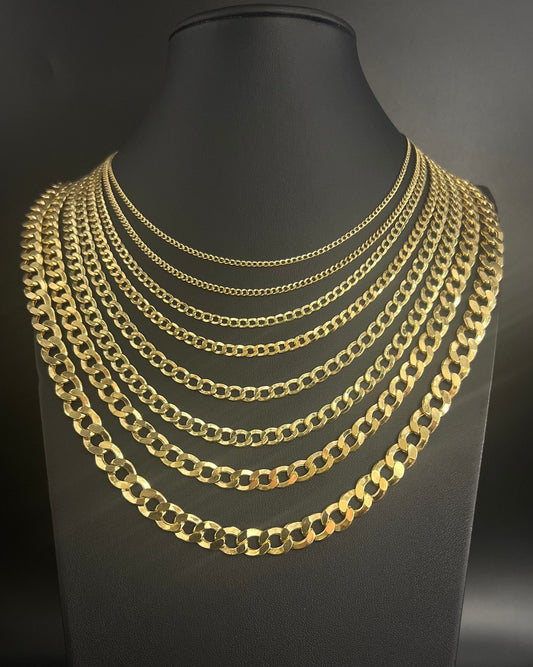 14K Real Gold Cuban Curb Link Chain, 2mm-9.8mm Cuban Curb Chain,14K Real Gold Chain, Man and Woman,14K Yellow Gold Cuban Curb Necklace