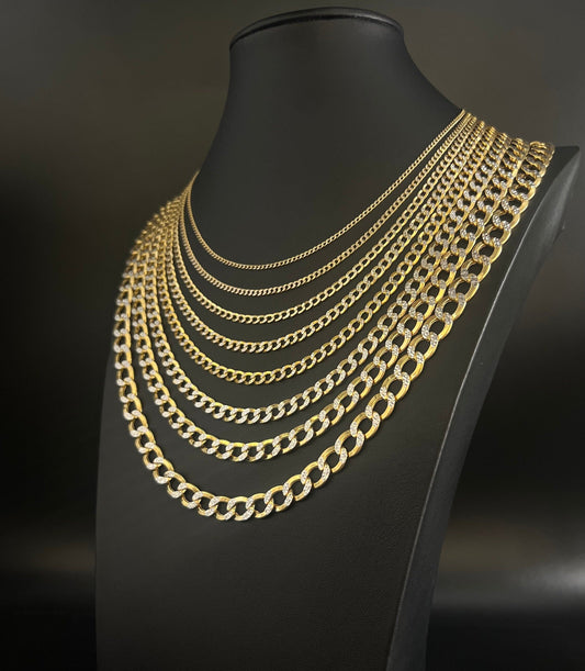 14K Gold Pave Cuban Curb Link Chain, 2mm-9.8mm Pave Cuban Curb Chain,14K Gold Chain, Man and Woman, 14K Two Tone Gold Cuban Curb Necklace