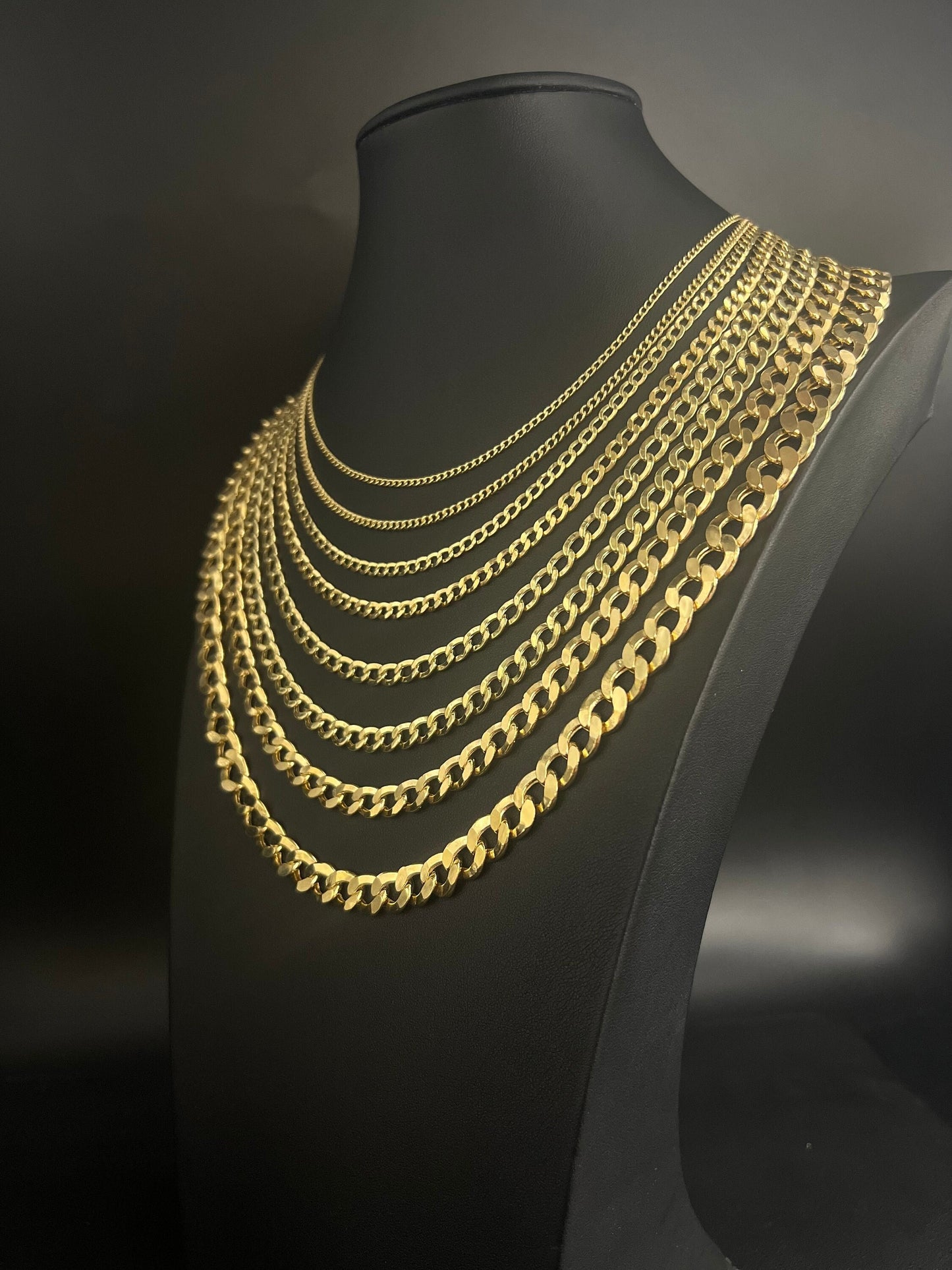 14K Real Gold Cuban Curb Link Chain, 2mm-9.8mm Cuban Curb Chain,14K Real Gold Chain, Man and Woman,14K Yellow Gold Cuban Curb Necklace