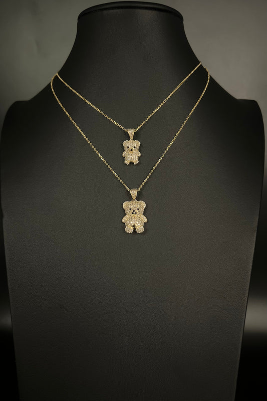 10K Solid Gold Teddy Bear Necklace, Real Gold Bear Pendant, 10K Gold 1.2mm Cable Chain Necklace, Cute Gold Charm Jewelry for Women