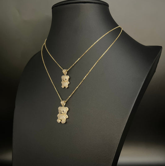 10K Solid Gold Teddy Bear Necklace, Real Gold Bear Pendant, 10K Gold 1.2mm Cable Chain Necklace, Cute Gold Charm Jewelry for Women