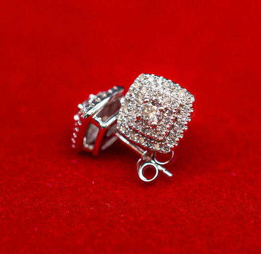 10K Gold Diamond Earring , 10K Solid Gold Square Diamond Earring ,10k Real Diamond Square Earring, Diamond Women Earring