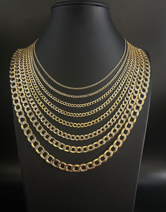 14K Gold Pave Cuban Curb Link Chain, 2mm-9.8mm Pave Cuban Curb Chain,14K Gold Chain, Man and Woman, 14K Two Tone Gold Cuban Curb Necklace