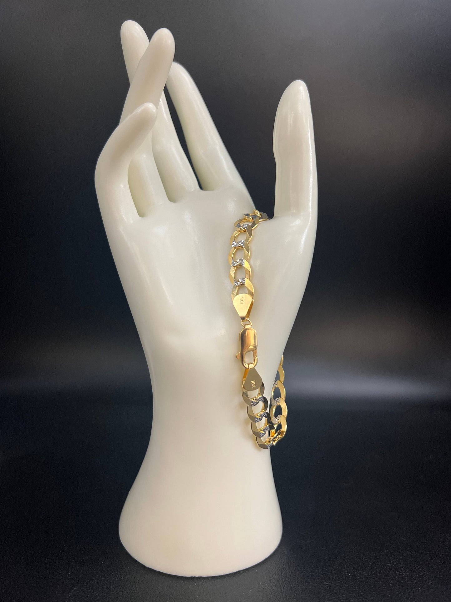10K Real SOLID Gold Pave Cuban Curb Link Bracelet, SOLID Cuban Curb, 10K SOLID Two Tone Gold Chain Bracelet Man and Woman,10K Heavy Chain