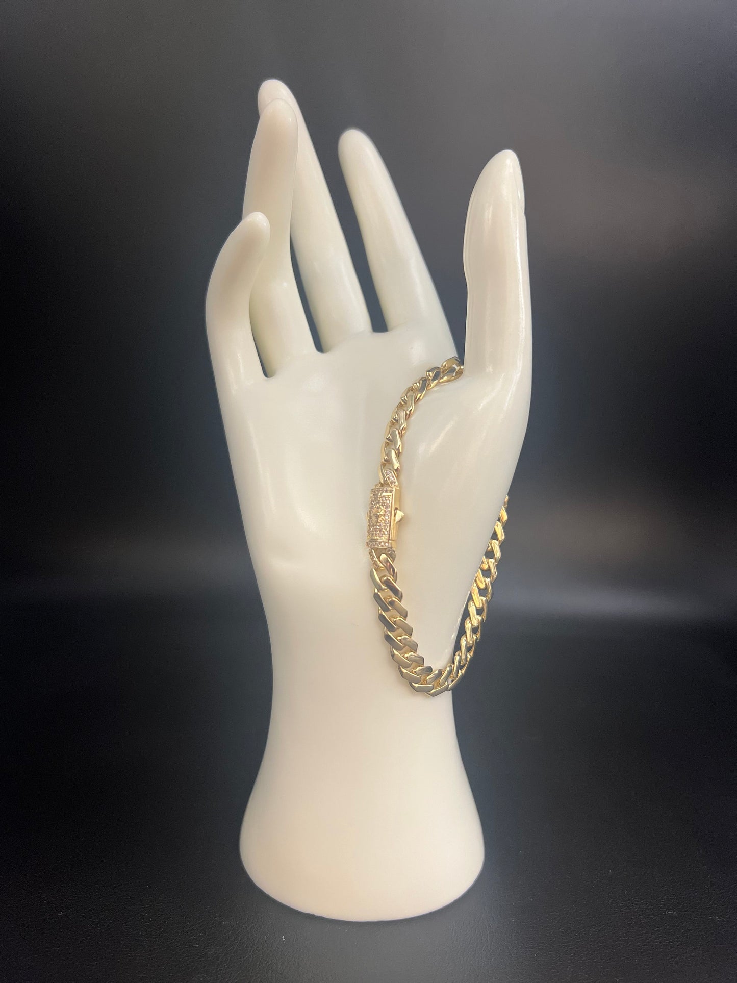 14k Yellow Gold Miami Cuban Chain Bracelet Zirconia Box Lock, 7mm - 15mm Real 14K Yellow Gold,,14k Gold Bracelet, 14k gold Miami cuban