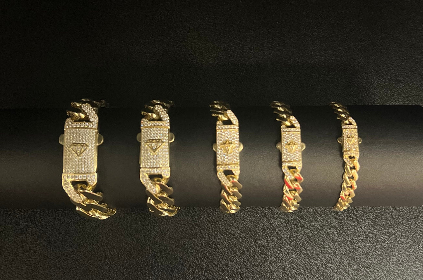 14k Yellow Gold Miami Cuban Chain Bracelet Zirconia Box Lock, 7mm - 15mm Real 14K Yellow Gold,,14k Gold Bracelet, 14k gold Miami cuban