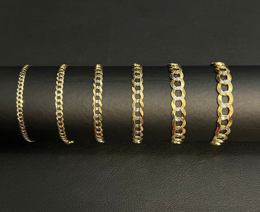 10K Real SOLID Gold Pave Cuban Curb Link Bracelet, SOLID Cuban Curb, 10K SOLID Two Tone Gold Chain Bracelet Man and Woman,10K Heavy Chain