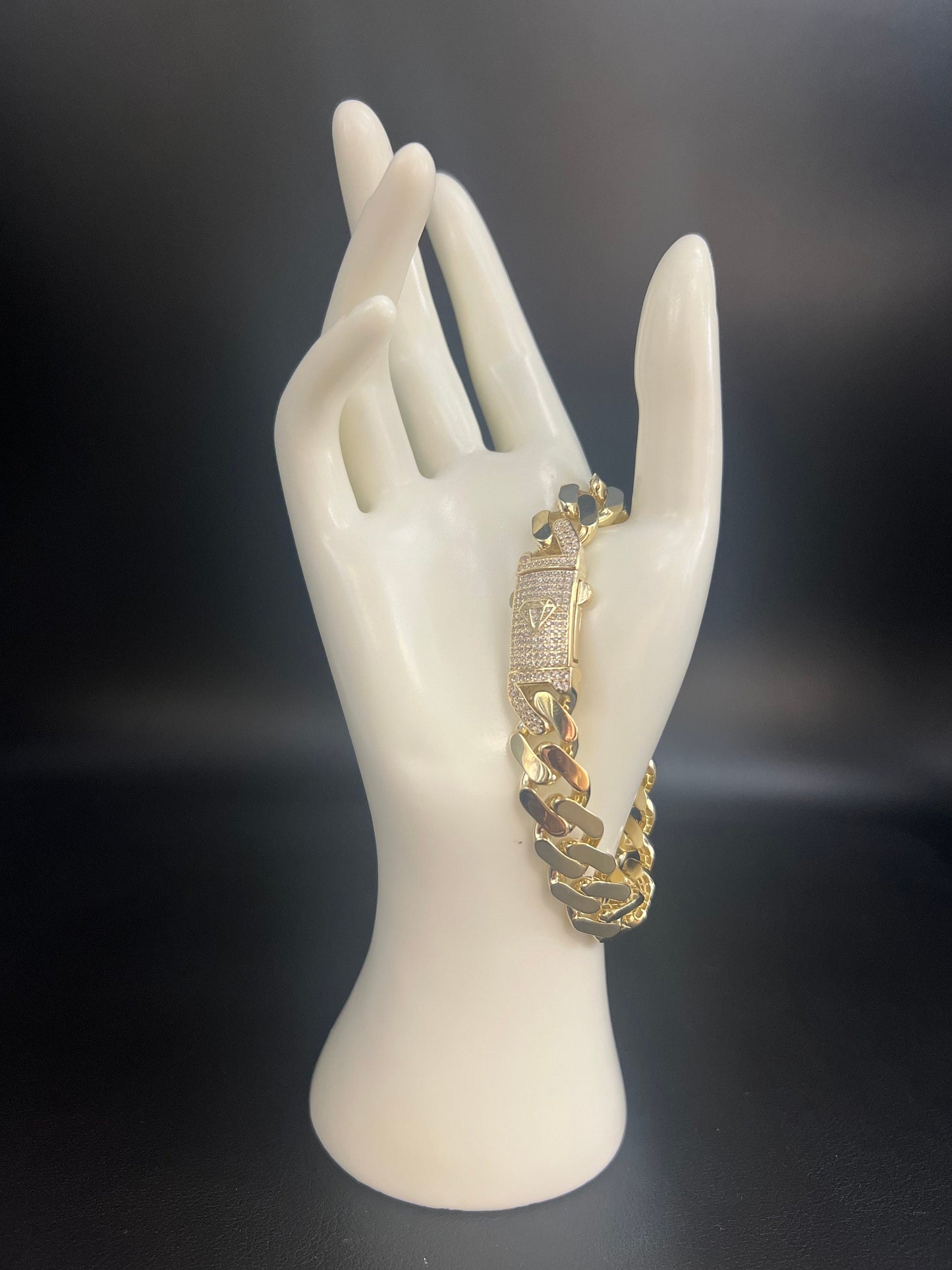14k Yellow Gold Miami Cuban Chain Bracelet Zirconia Box Lock, 7mm - 15mm Real 14K Yellow Gold,,14k Gold Bracelet, 14k gold Miami cuban