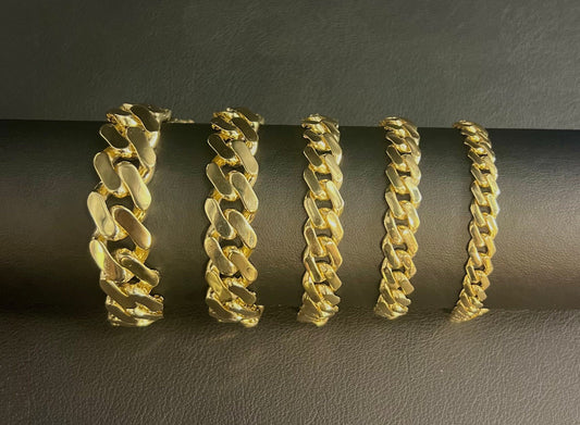 14k Yellow Gold Miami Cuban Chain Bracelet Zirconia Box Lock, 7mm - 15mm Real 14K Yellow Gold,,14k Gold Bracelet, 14k gold Miami cuban